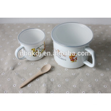 14cm(1400ml) enamel mug with SS rim and PE lid or metal lids